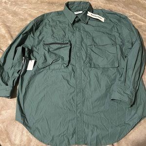 Aritzia TNA Top Womens 3 Green Oversized Button Up Bel Air Pockets